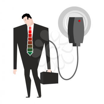 Charging for businessman. Man in suit and charger. business Meals
