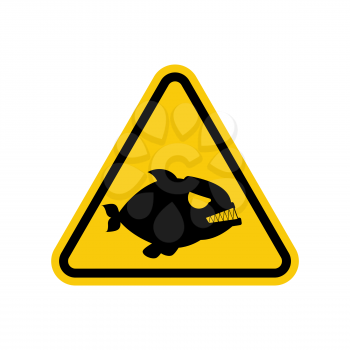 Attention piranha. Dangers of yellow road sign. Predatory fish Caution