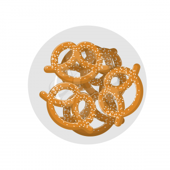 Pretzel on plate top view. beer snack on dish. Food for Oktoberfest celebration in Germany
