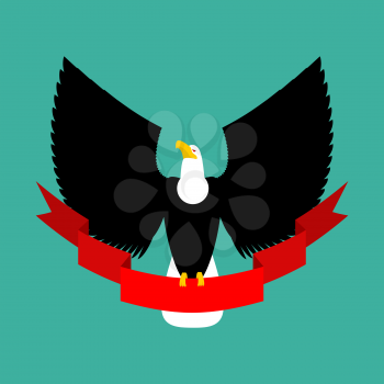 Eagle and red ribbon. Big black bird emblem
