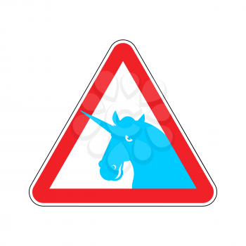 Attention unicorn. Dangers of red road sign. LGBT Caution
