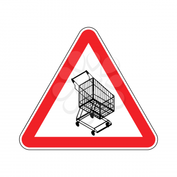 Attention shopping cart. Dangers of red road sign. supermarket trolley Caution