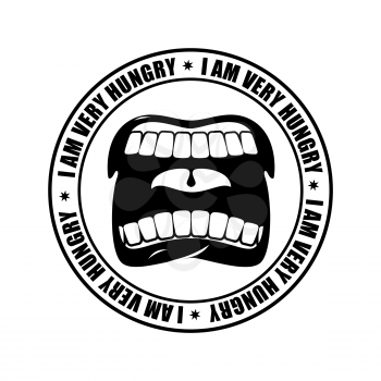 I am very hungry logo. Open mouth and teeth. Emblem for restaurant and cafe. Hunger is sign
