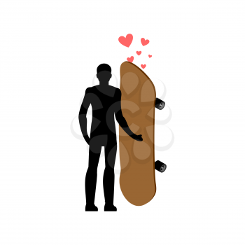 Lover skateboarding. Skateboard and guy. love extreme sport. Lovers embrace. Romantic date