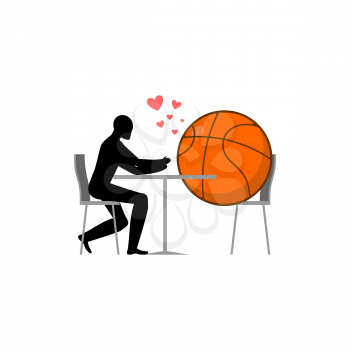 Lover Basketball. ball and guy in cafe. Lovers in restaurant. Romantic date. Love sport play game 