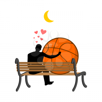 Lover Basketball. Guy and ball sitting on bench. Romantic date. Love sport play game 