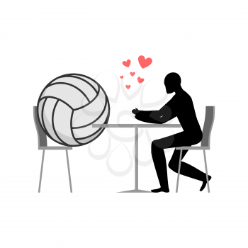 Lover volleyball. ball and guy in cafe. Lovers in restaurant. Romantic date. Love sport play game 