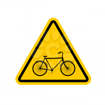 Attention cyclist. bicycle on yellow triangle. Road sign Caution bicyclist

