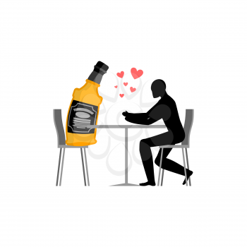 Lover alcohol drink. Man and bottle of whiskey in cafe. Lovers in restaurant. Romantic date. Alcoholic Lifestyle

