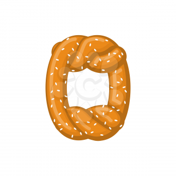 Letter O pretzel. snack font symbol. Food alphabet sign. Traditional German meal is ABC. Bake 
