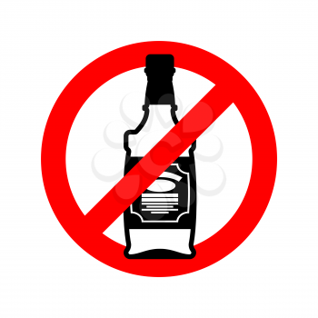 Stop alcohol. Bottle of whiskey on  red circle. Road sign Ban alcoholic
