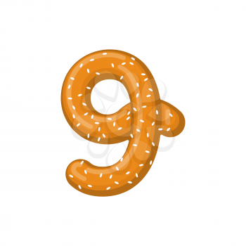 Number 9 pretzel. snack font nine symbol. Food alphabet sign. Traditional German meal is ABC. Bake numeric
