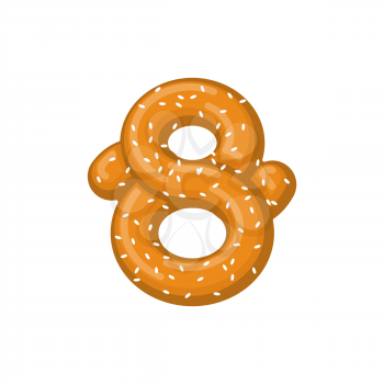 Number 8 pretzel. snack font eight  symbol. Food alphabet sign. Traditional German meal is ABC. Bake numeric
