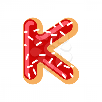 Letter K donut font. Doughnut alphabet. Sweet lettering. candy ABC sign
