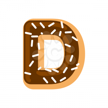 Letter D donut font. Doughnut alphabet. Sweet lettering. candy ABC sign
