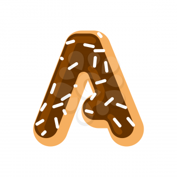Letter A donut font. Doughnut alphabet. Sweet lettering. candy ABC sign
