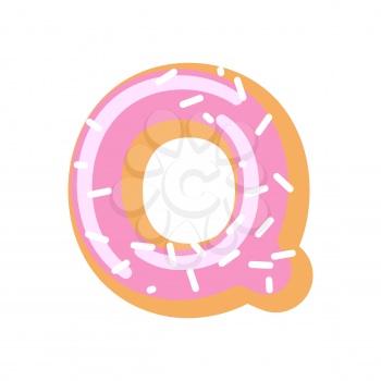 Letter Q donut font. Doughnut alphabet. Sweet lettering. candy ABC sign

