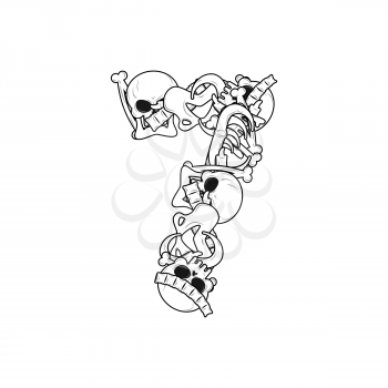 Number 7 skeleton. Bones Font seven. Anatomy of an alphabet symbol. dead ABC sign
