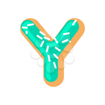 Letter Y donut font. Doughnut alphabet. Sweet lettering. candy ABC sign
