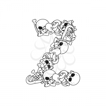 Letter Z skeleton Bones Font. Anatomy of an alphabet symbol. dead ABC sign
