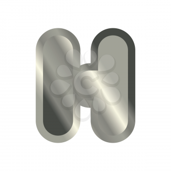 Letter H steel font. Metal alphabet sign. Iron ABC symbol. chromium lettering. Silver typography
