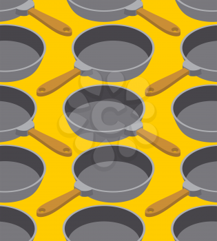 Frying pan seamless pattern. Fry dishes background. Kitchen ornament
