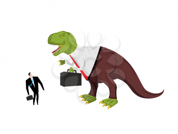 Dinosaur boss screaming at subordinate. Angry Dino Chief with case. Prehistoric dinosaur. Ancient lizard in suit