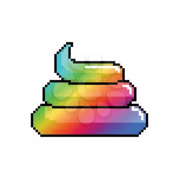 Shit Unicorn Pixel Art. Rainbow turd pixelated. Poop isolated
