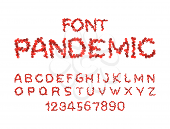 Pandemic Font. bacteria letter. Epidemic alphabet. Coronavirus ABC. Letters are made up of viruses. 2019-ncov font
