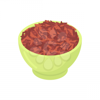 Bowl of red rice cereal isolated. Healthy food for breakfast. Vector illustration