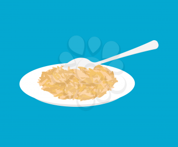 Oat Porridge in plate and spoon isolated. Healthy food for breakfast. Vector illustration
