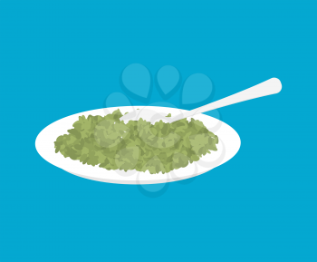 Green Lentil Porridge in plate and spoon isolated. Healthy food for breakfast. Vector illustration
