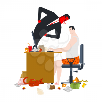 angry boss screams at freelancer. Monitoring of remote work. Vector illustration