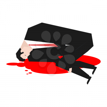 Murder of businessman. Dead Boss in pool of blood. Vector illustration
