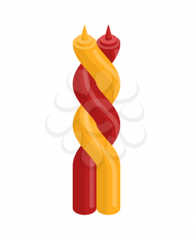 Ketchup and mustard twisting hugs. Fast food. Vector illustration
