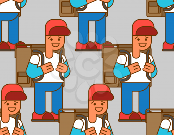 Back to school seamless pattern. Boy and Backpacks. Background for September 1. Schoolboy goes to school With schoolbag