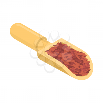Red rice in wooden scoop isolated. Groats in wood shovel. Grain on white background. Vector illustration
