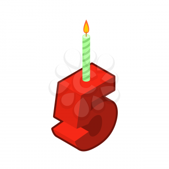 5 number and Candles for birthday. five figure for holiday cartoon style. Vector illustration