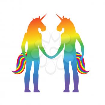 Gay love. unicorn hold hands. LGBT heart. Together forever. Vector illustration
