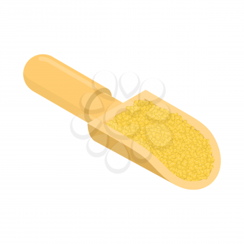 Millet in wooden scoop isolated. Groats in wood shovel. Grain on white background. Vector illustration
