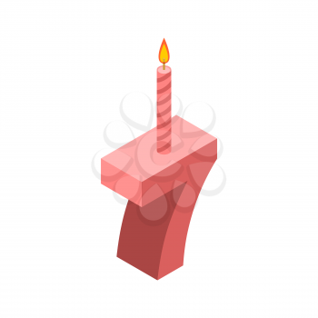 7 number and Candles for birthday. seven figure for holiday cartoon style. Vector illustration