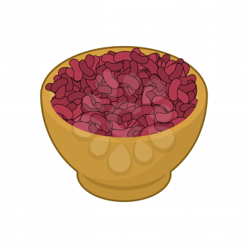 Red beans in wooden bowl. Groats in wood dish. Vector illustration
