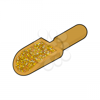 Corn grits in wooden scoop isolated. Groats in wood shovel. Grain on white background. Vector illustration
