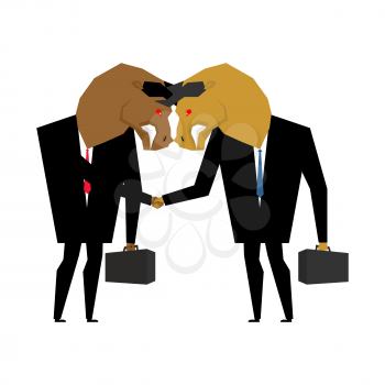 Bullfighting businessman handshake. Business negotiations. Vector illustration
