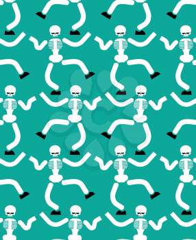 Dancing skeleton seamless pattern. Hell background. underworld ornament.
