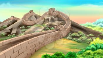 Digital painting of the Great Wall of China - one of the wonders of the world.