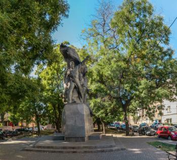 ODESSA, UKRAINE - 08.23.2018. Monument to sailors of Battleship Potemkin, who supported workers revolt of 1905 in Odessa