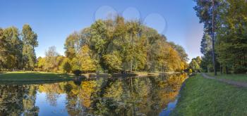 Amazing autumn around the old ponds in Sofiyivka park in Uman, Ukraine