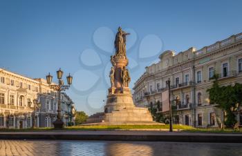 Monument to the founders of Odessa in Ukraine at the summer morning.