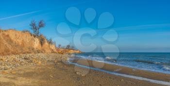 Warm late autumn day on the seashore near the village of Fontanka, Odessa region, Ukraine